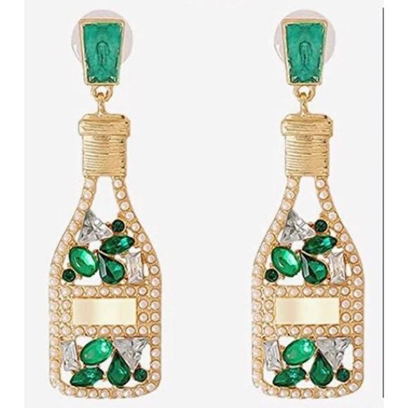 Crystal Champagne Bottle Earrings - Picture 1 of 4